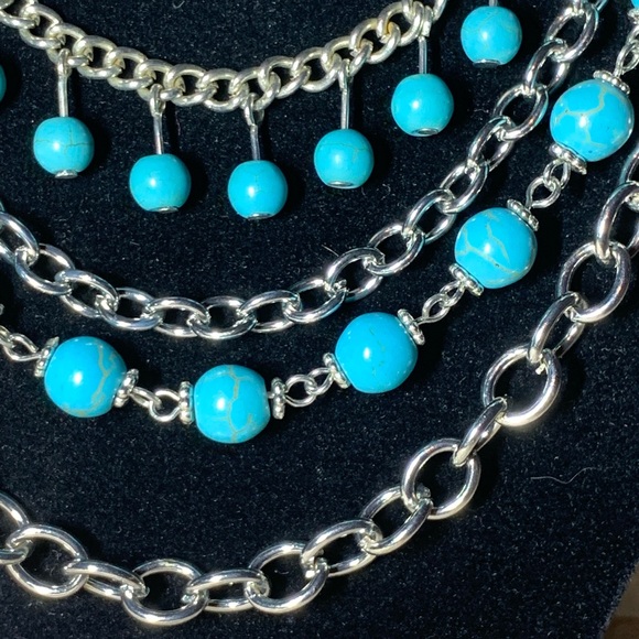 Paparazzi Turquoise Ground Forces Layered Necklace and Earrings Set - Picture 4 of 6